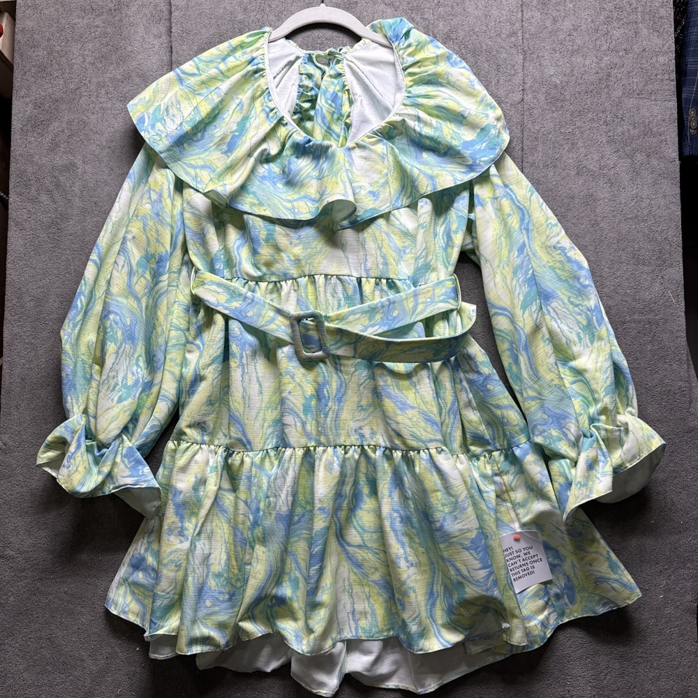 ASOS Luxe Curve marble V neck‎ belted twill smock dress 20 Tiered Grad Wedding